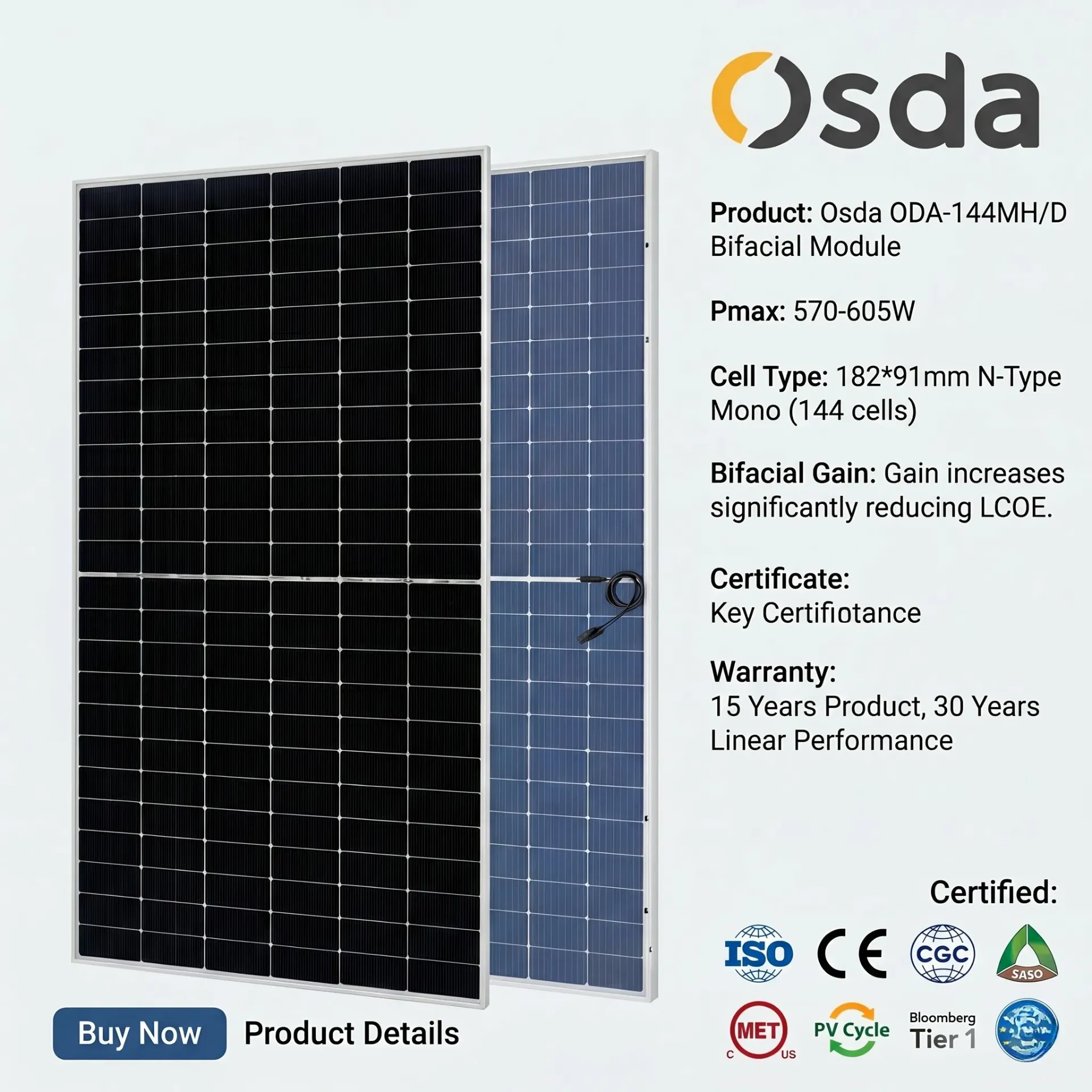 Osda / 590W / Bifacial panel